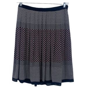Talbots Pleated Midi Skirt Size 6 Black Red Geometric Print